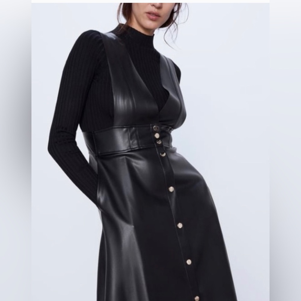 UNIQUE RARE Zara pinafore dress faux leather. A beautiful & very coveted dress